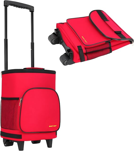 dbest products Ultra Compact Cooler Smart Cart, Red Insulated Collapsible Rolling Tailgate BBQ Beach Summer