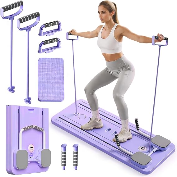 Reformer Pilates Board, Pilates Reformer Board Machine, Multifunctional Fitness Kit for Women, Full-body Workout at Home, Built-in Timer