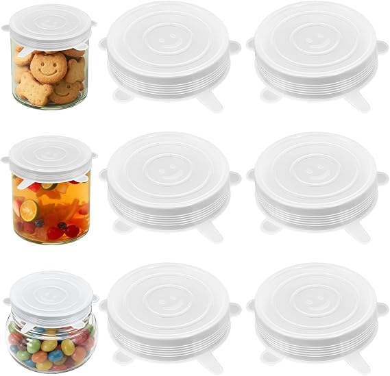 Silicone Stretch Lids Set, 6 Pack Universal 9.5cm Silicone Food Cover for Containers Thicker Reusable Sturdy Covers Tins & Yogurt Pots Lids For Microwave Freezer And Dishwasher Safe BPA-Free