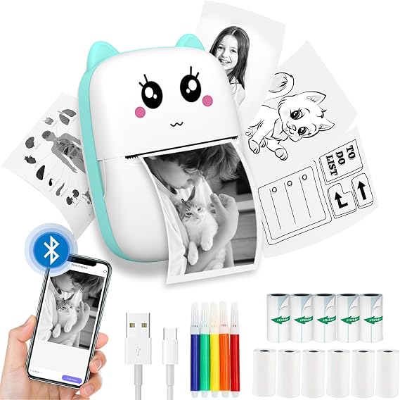 Mini Sticker Thermal Printer, Portable Lable Maker Machine with 10 Paper