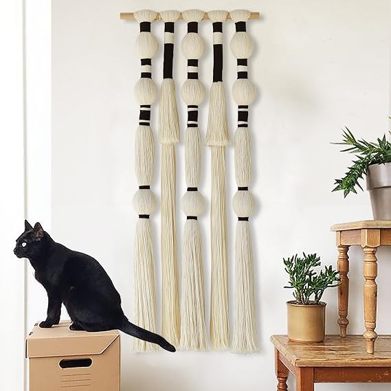 Macrame Wall Hanging Boho Spherical Tassels Geometric Decor 15.7"W*39"L