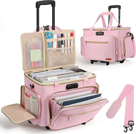 Housolution Rolling Teacher Bag with Wheels, Fits for 17" Laptop, Pink
