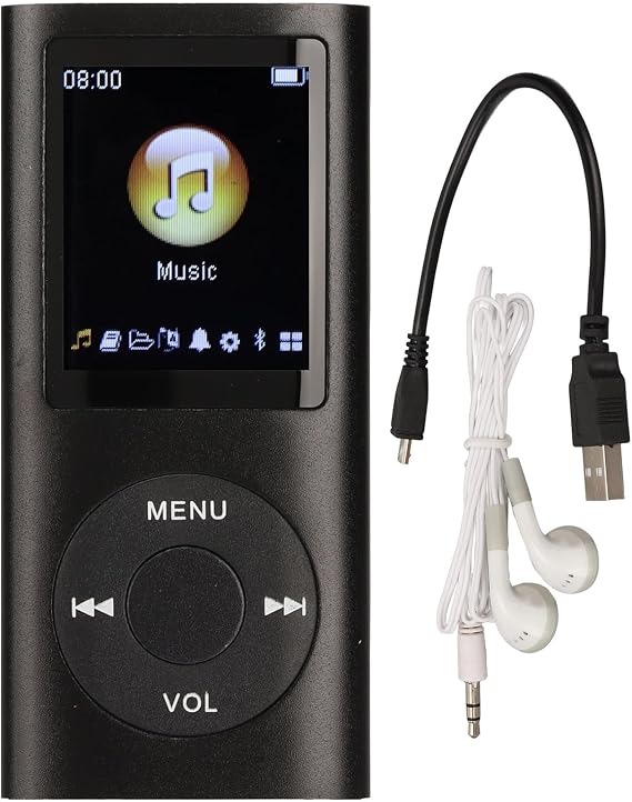 MP3 Player Stylish, Multifunctional Lossless Sound Slim 1.8 Inch LCD Screen Portable MP3 Music Player Voice Recorder HiFi Sound for Kids Hiking Traveling Sports (Black)