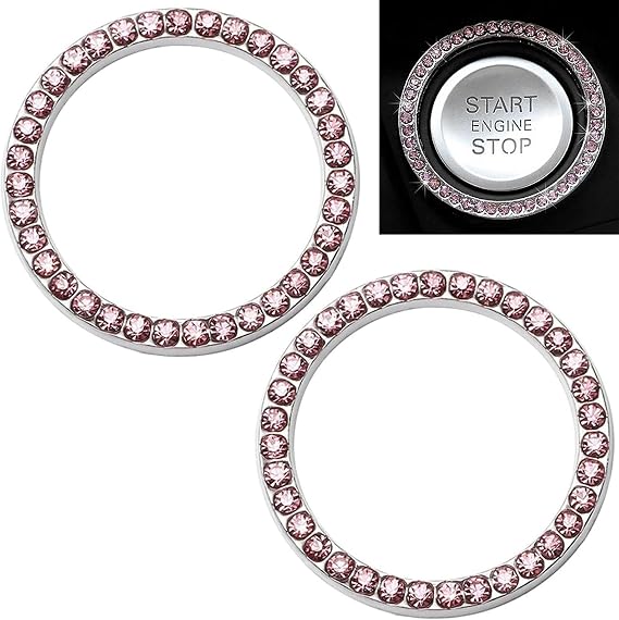 Accretion 2 Pack Pink Bling Car Decor Crystal Rhinestone Car Bling Ring Emblem Sticker, Bling Car Accessories for Women