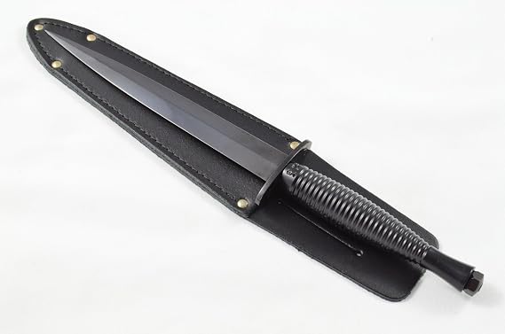 Genuine Authentic Third Pattern Fairbairn-Sykes Commando Knife Black Blade - Handmade in Sheffield, England Belt Sheath