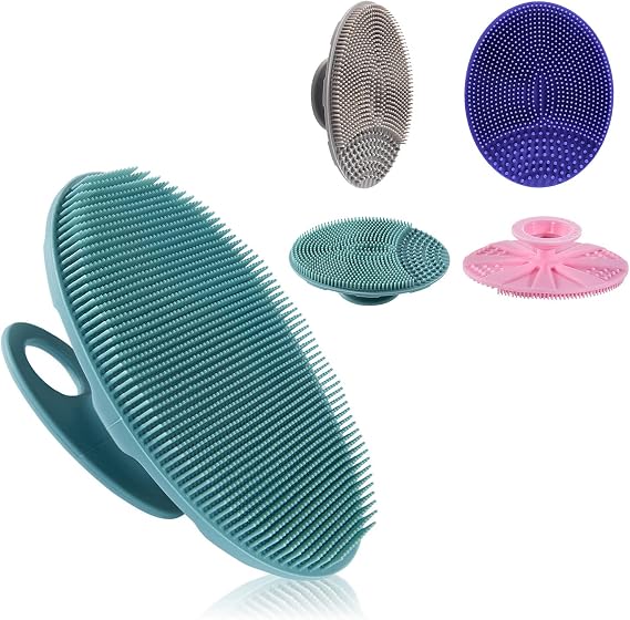 Silicone Body Brush Shower Scrubber & Facial Scrub Gentle Exfoliating Face Brush, Food-Grade Soft Bristle