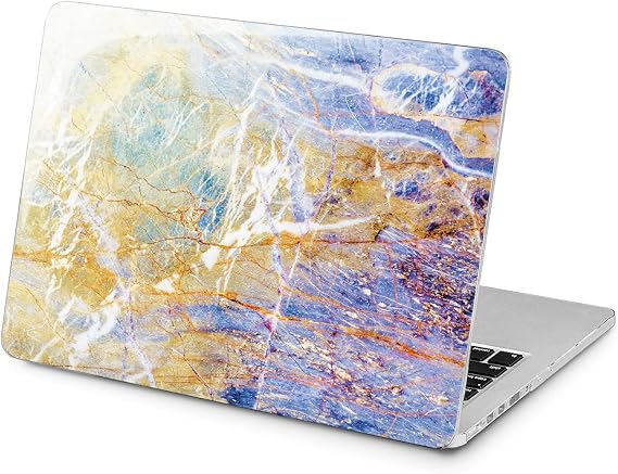 Hard Case Compatible for MacBook Pro 16 14 M3 M2 2023 M1 Pro 13 2022 Air 13 2021 Retina 2020 Mac 11 12 Colorful Marble Blue Glam Print Texture Protective Cover Laptop Elegant Design Yellow