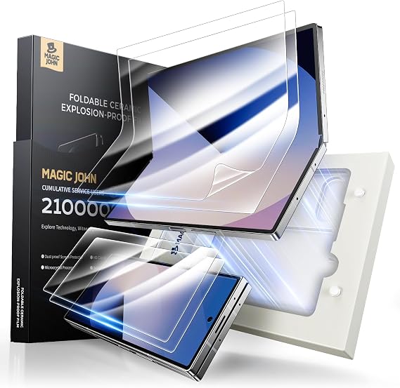 MAGIC JOHN for Samsung Galaxy Z Fold 6 Screen Protector [Not Glass], 2 Pack Inner Flexible PET Film & Front Film with Auto Align Mounting Frame Kit, Full Coverage, No Creases, Bubble-Free, HD Clear