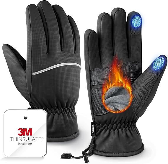 Winter Gloves Men Women Made with 3M Insulation & Plush Lining,10F Windproof & Water-Resistant Snow Gloves for Cold Weather, Ski Glove with Reflective Strips & Touchscreen Fingers for Running