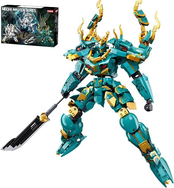 CSNRHG Green Dragon Samurai Mech Robot with Long Spear Model Building Blocks Toy Set Mythical Birthday for Ages 8+ Kids Adults Teens 704 Pieces
