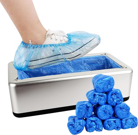 Automatic Shoe Cover Dispenser, Portable Shoe Cover Dispenser with Disposable Plastic Boots and Shoe Covers for Home, Office, Factory (100 PCS)