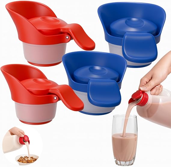 Jokari Milk Spout Pouring Gadget - 4 Spouts Total (2 Packs) - Easy Pour | Gallon Milk Jugs, Juice Bottles, Push-Button Lid, Fast Seal, Ideal, Arthritis, Spill-Free Pouring, Push-Button Pouring