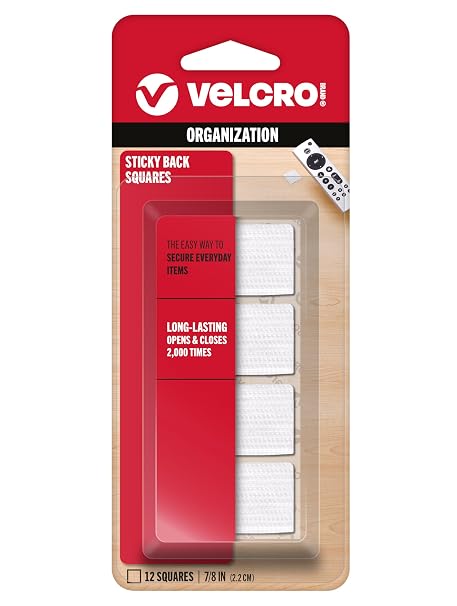 VELCRO Brand Sticky Back Squares, White, 0.88 in, 12 Count