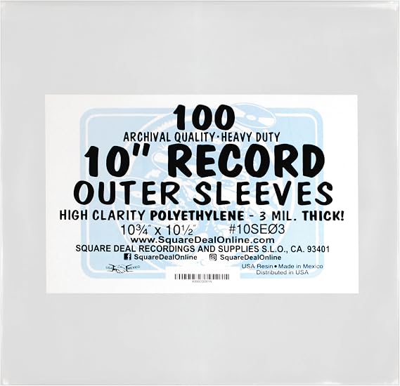 (100-Pack) 10 Inch 78rpm Clear Vinyl Record Outer Sleeves Heavy-Duty 3 Mil High-Clarity Polyethylene Flush Cut, Archival-Quality Protection for Album Covers Shields from Dust, Scratches & Wear