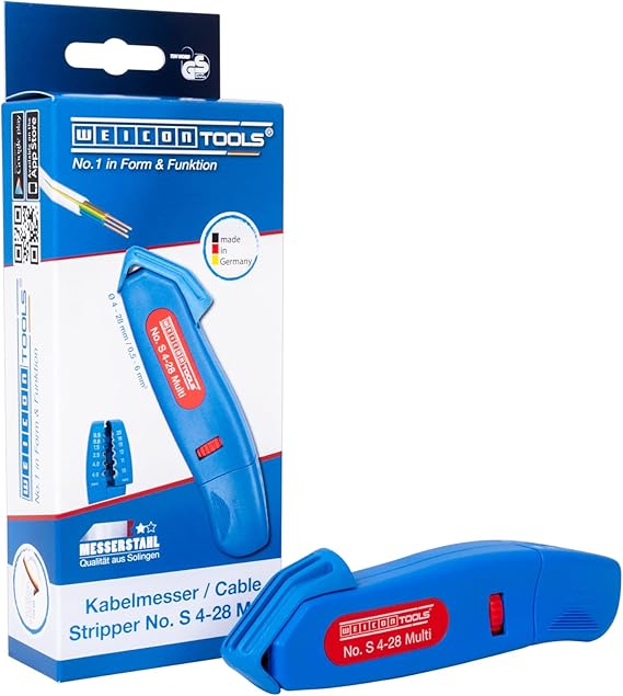 WEICON Cable Stripper No. S 4-28 Multi | Integrated Stripping Function | High Safety | Adjustable Cutting Depth | for Round Cables | Working Range 4-28 mm