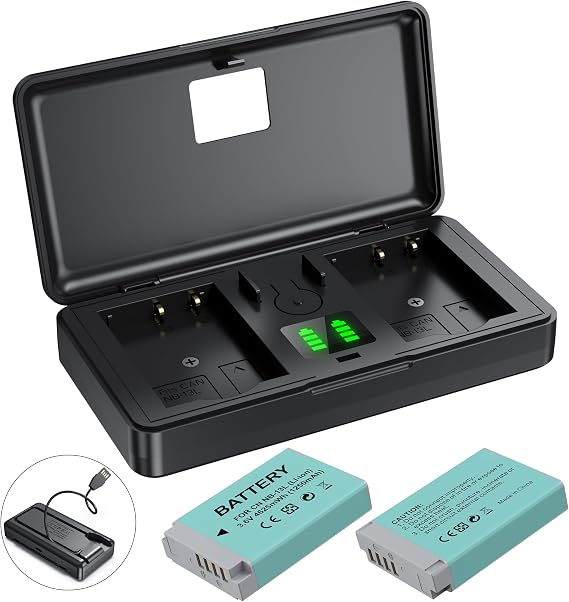 NB-13L Battery 2-Pack and Charger Set, Rechargeable Dual Battery Case