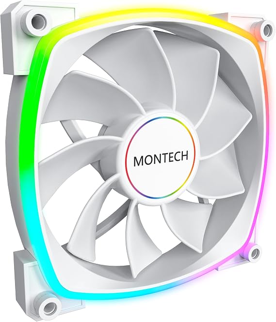 Montech RX 140 ARGB Reverse Fan 1600PWM, Ultimate Durability, Quiet Performance and Stunning ARGB Design (140 mm, White)