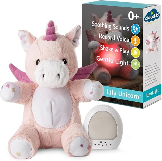 Cloud b Lily the Unicorn: Portable Baby Sound Machine & White Noise Soother. 8 Calming Lullabies & Nature Sounds. Travel-Ready Infant Sleep Aid & Nursery Registry Essential