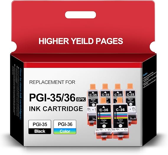 SHUPAN PGI-35 CLI-36 Black and Color Ink Cartridges Replacement for Canon 35 36 PGI35 CLI36 Ink to Work with Pixma iP110 iP100 TR150 Mini260 Mini320 Printer (6-Pack, 4 Black, 2 Tri-Color)