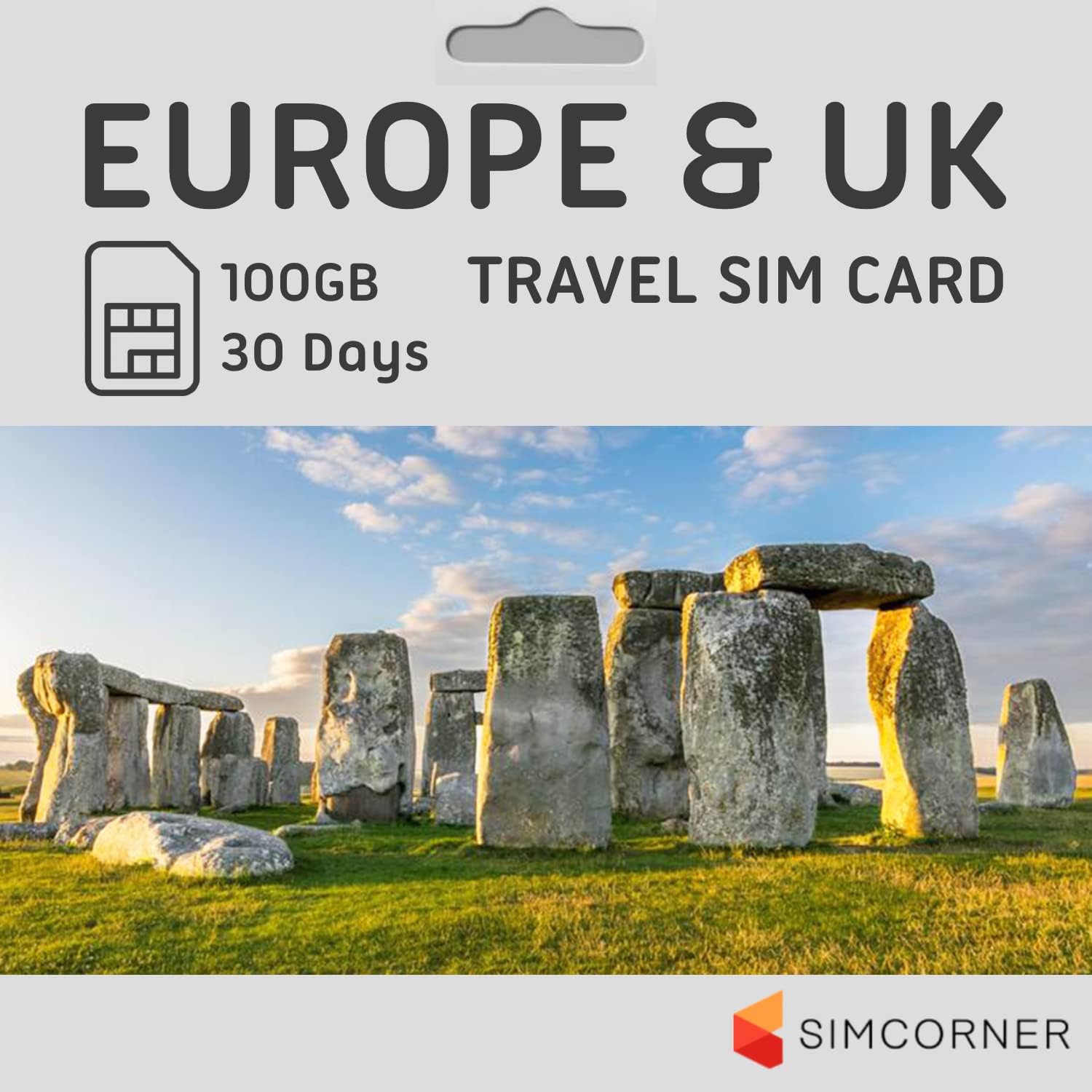 Europe UK Travel SIM Card 100 GB, 30-Days, 3-in-1 Data SIM Cards for Cell Phones - Standard, Micro, Nano SIM Card Compatible wAll Unlocked Phones - HotspotTethering Prepaid SIM Card for Travel