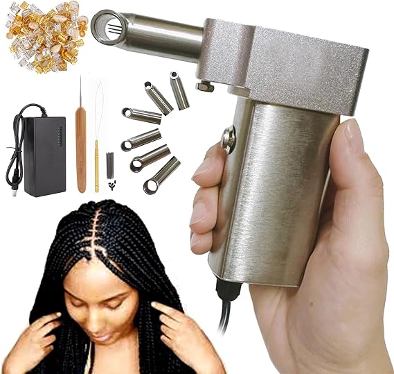 Electric Instant Dreadlock Machine, Handheld Dreadlock Maker - 6 replacement Holes + Accessories Box, Easy DIY Dreadlocks Braiding/Hair Extensions