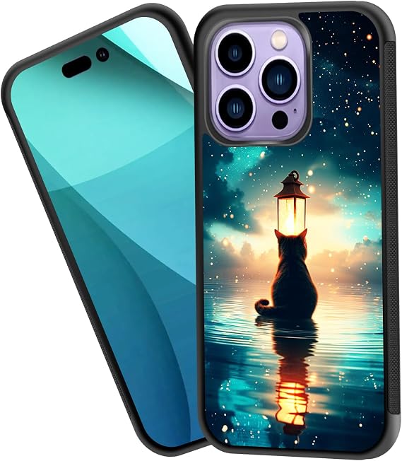 for iPhone 12 Case,Tire Anti-Skid Edges Cute Design Shockproof Bumper Full Protection Black Back Cover for iPhone 12,Cat in Water