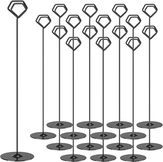 Urban Deco 16PK Table Number Holders 12 Inches Place Card Holder Metal Table Card Holders, Picture Holders For Tables, Card Holder Stand For Wedding Decor - Black Sign Holder