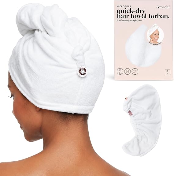 Kitsch Microfiber Hair Towel Wrap for Women - White