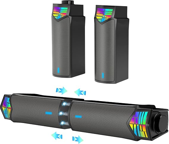 PC Speaker, Gaming Bluetooth Compatible, 2-in-1 Separable, USB Powered, LED