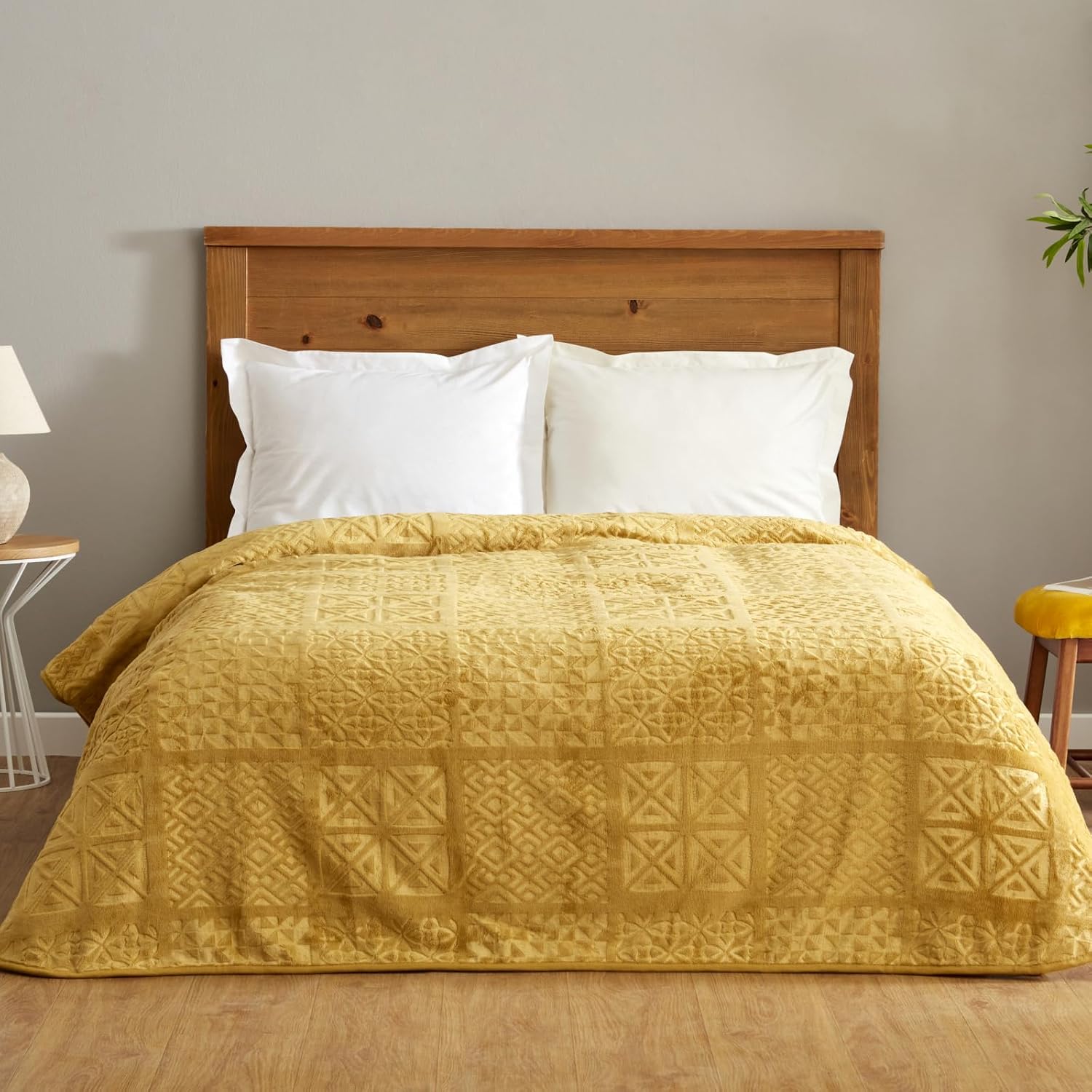 Karaca Home Blair Single Embos Blanket Mustard