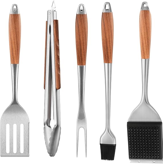 Grill Utensils Set with Rosewood Handle, BBQ Accessories Tools Set of 5