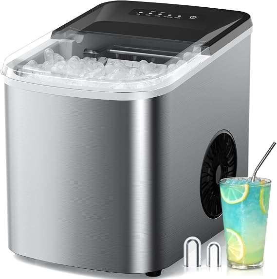 38lbs Per Day Countertop Ice Maker, 9 Ice Cubes in 3.5 Minutes, Self-Cleaning Portable Ice Machine with 2 Bullet Sizes for Kitchen, Camping, RV, and Party