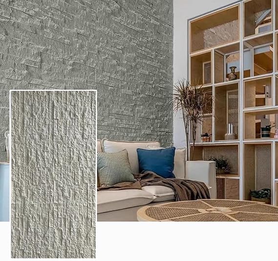 Faux Stone Wall Panel Exterior/Interior, Waterproof PU Wall Panel 3D Wall Decor Panel Off White, 1PCS
