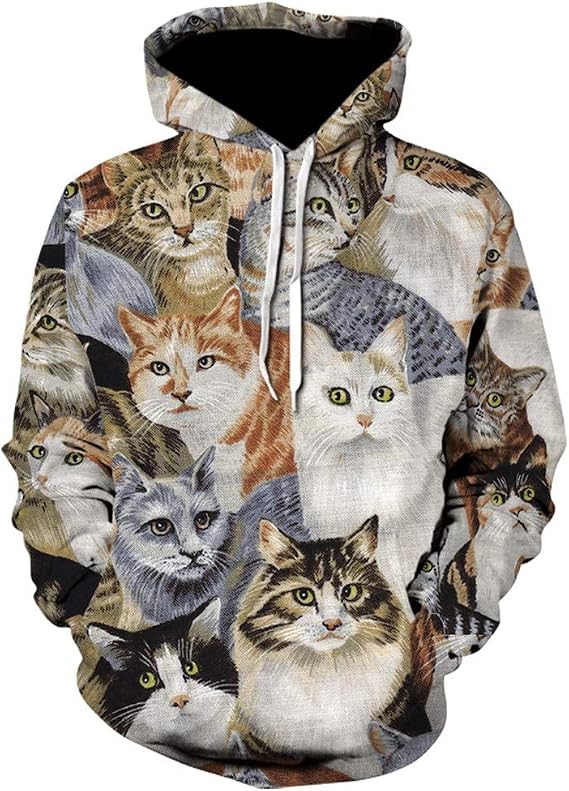 Kolylong® Men's Sweatshirt 3D Hoodie Print Cat Print Hoodie Drawstring Sweatshirt with Pocket Long Sleeve Autumn Sweater Hoodie Sweatshirt Training Jacket Large Size - 3xl