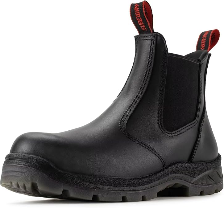 SUREWAY Men's Slip On Fire & Safety Work Boots Composite/Soft Toe | Slip/Water Resistant,Puncture/Heat-Resistant,Fire Station Mechanic Work Boots