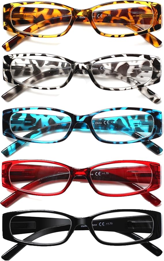 SIGVAN 5 Pairs Reading Glasses Rectangular Spring Hinge Fashion colorful Readers for Men and Women