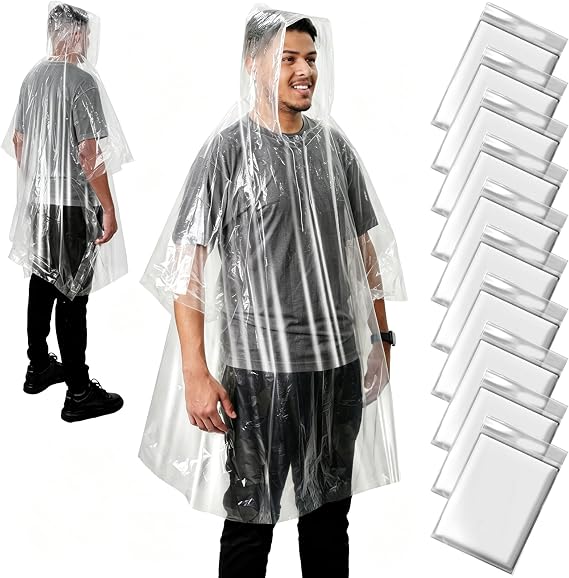 ANYOO Disposable Rain Poncho Adults Clear Emergency Poncho Family Pack