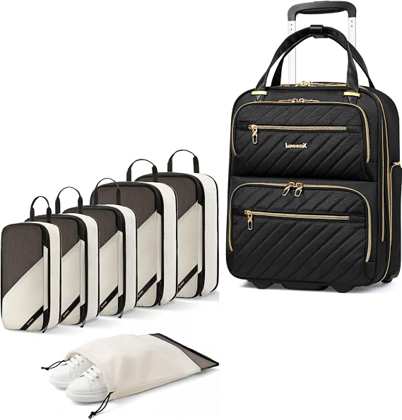 LUGGEX Underseat Carry On Luggage and 6 Set Packing Cubes Bundle Travel Essentials