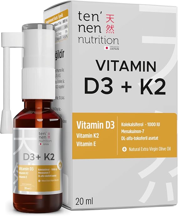 Vitamin D3 K2 1000 IU, Vitamin E, Zeytinyağı Sayesinde Yüksek Emilim, 20 ml