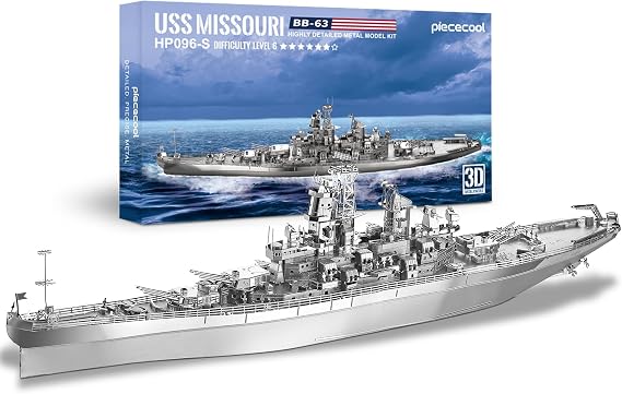 Piececool 3D Metal Puzzles for Adults, USS Missouri Battleship Metal Model Kits, DIY 3D Puzzle for Teenagers Best Dad Gifts & Home Decor