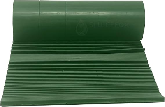 Sluice Box Matting with Rubber riffles; Gold Sluice mat for Sluice Box; Gold Prospecting Supplies;10x27 or 12x36 inch Cut to fit, Green Color with Multiple Aggressive Rib Patterns 10"x27"