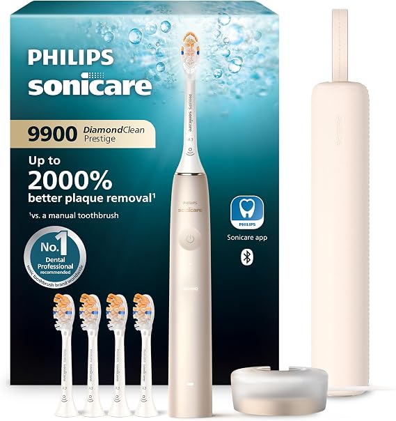 Philips Sonicare 9900 Prestige Electric Toothbrush, 5 Brush Head, Champagne