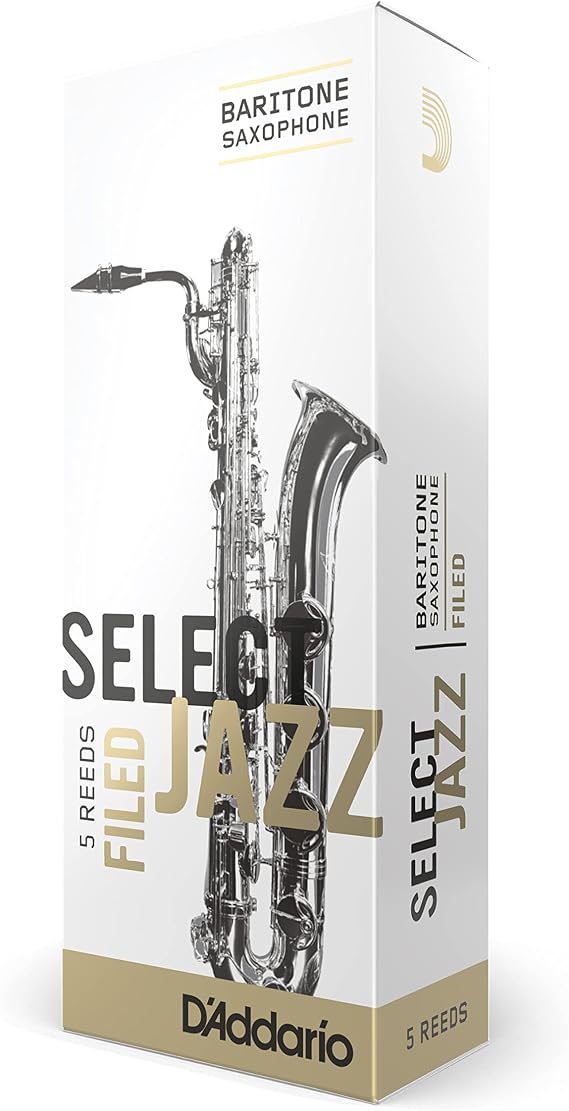 DAddario Woodwinds Select Jazz Baritone Sax Reeds, Filed, Strength 2 Medium, 5-pack