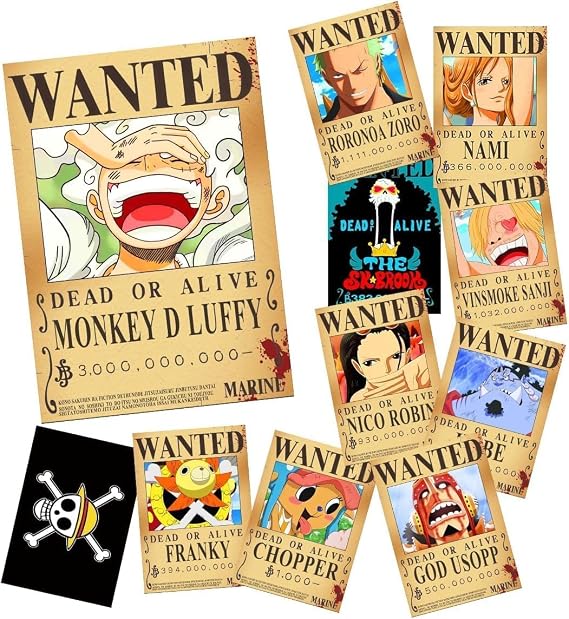 CBKSUHBADE 15in11in Anime One Piece Wanted Bounty Posters, New Edition, 10 Straw Hat Pirates Crew Zoro, Sanji, Luffy, a Set of 11PCS