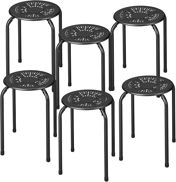 POWERSTONE Stackable Stools 6 Pack, Portable Metal Stacking Stools for Classroom Round Nesting Chairs Flexible Seating for Home Office School, Black