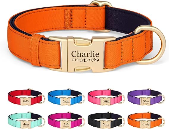 PET ARTIST Colorful Personalized Dog Collars, Breathable Soft, Orange,S