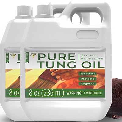 Godora 2pcs 8OZ Waterproof Tung Oil for Wood Finishing with Towel, 100% Natural Pure Tung Oil with Good Penetration for Indoor and Outdoor, for Bare Wood Such as Wood Furniture, Wood Floor