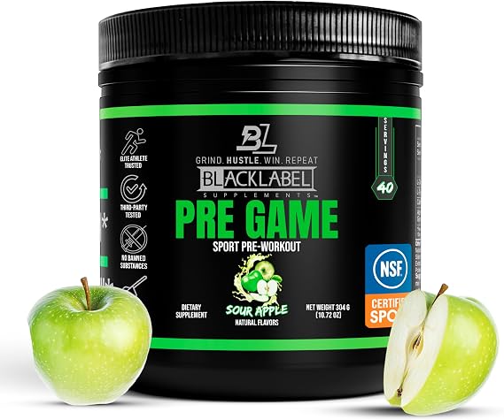 Blacklabel PRE-Game NSF Certified for Sport Pre-Workout (Sour Apple)
