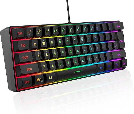 DGG K60 61 Keys RGB Backlit 60% Wired Gaming Keyboard, Ergonomic Waterproof Mini Compact 60 Percent Mechanical Feeling Keyboard, for PC Mac PS4 Xbox Gamer, Typist, Travel