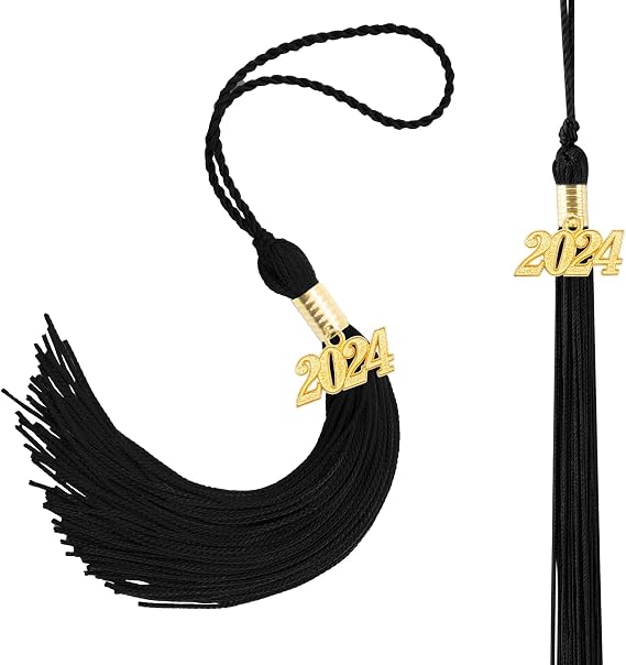 2 Pieces 2024 Tassel Graduation, 2024 Graduation Tassel for Graduation Cap 2024 Tassel Charm, Class of 2024 Tassel Graduation Regalia Honor Cords Graduation 2024 Year Gold Date Charm Black